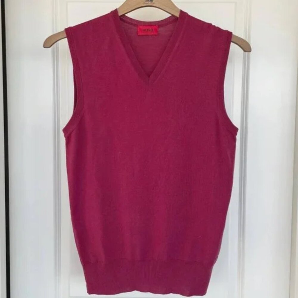 Hugo Boss Virgin Wool Vest: Burgundy Y2K Sleeveless Top
